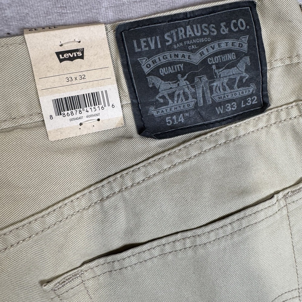 Nwt LEVI STRAUSS Men 514 Straight 100% Cotton Denim Jeans TAG 33x32 Khaki - Picture 4 of 10